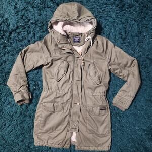Abercrombie Sherpa Lined Military Parka Olive Green Hooded Jacket Small